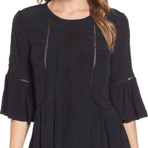 Halogen Black Ruffled Sleeve Top Size Medium